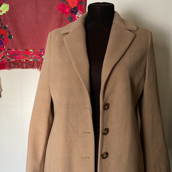 Vintage Wool Blend Long Tan Camel Coat Button Down Trench Oversized Jacket - Picture 4 of 14